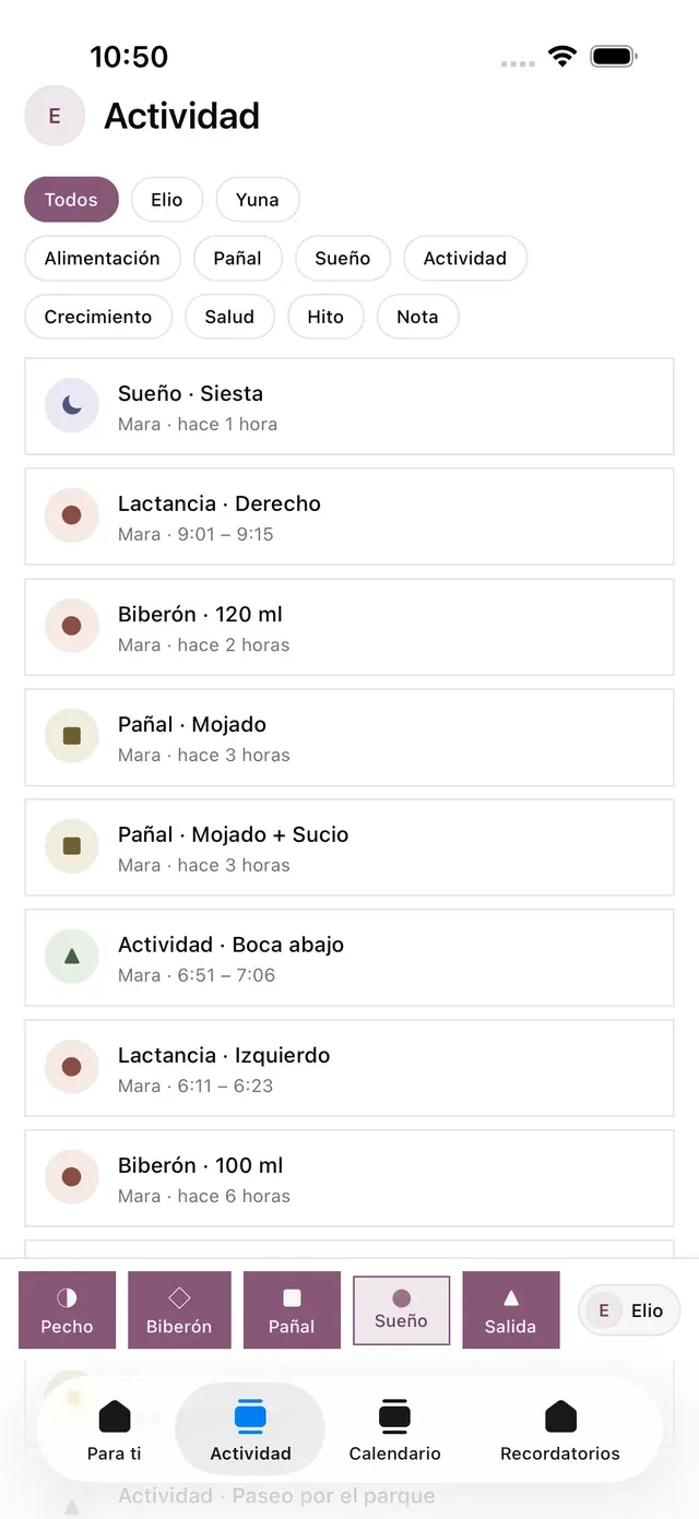 El registro de actividad compartido de lindly en un teléfono