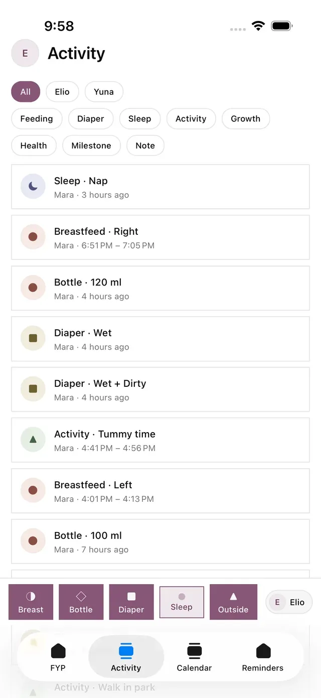 The lindly shared activity log on a phone