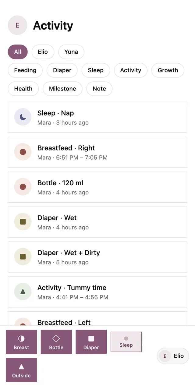 The lindly shared activity log on a phone
